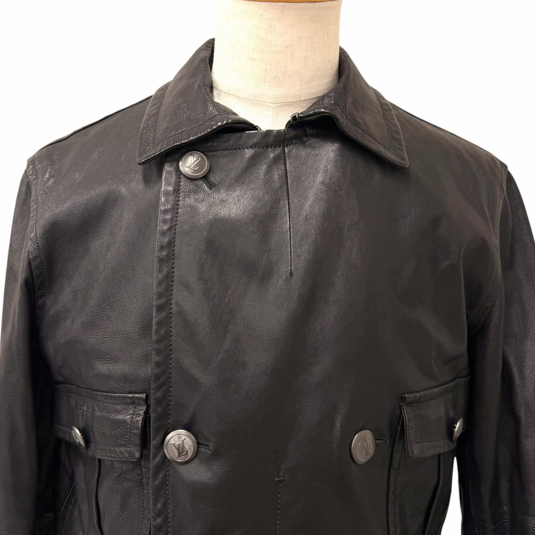 Great LOUIS VUITTON leather jacket Double-breasted jacket