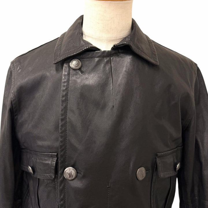 Great LOUIS VUITTON leather jacket Double-breasted jacket