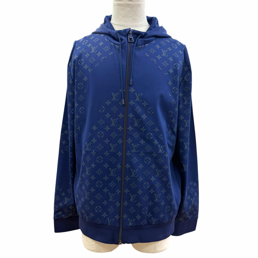 Excellent LOUIS VUITTON hoodie Monogram Hooded Zip-Up blue Nylon mens L