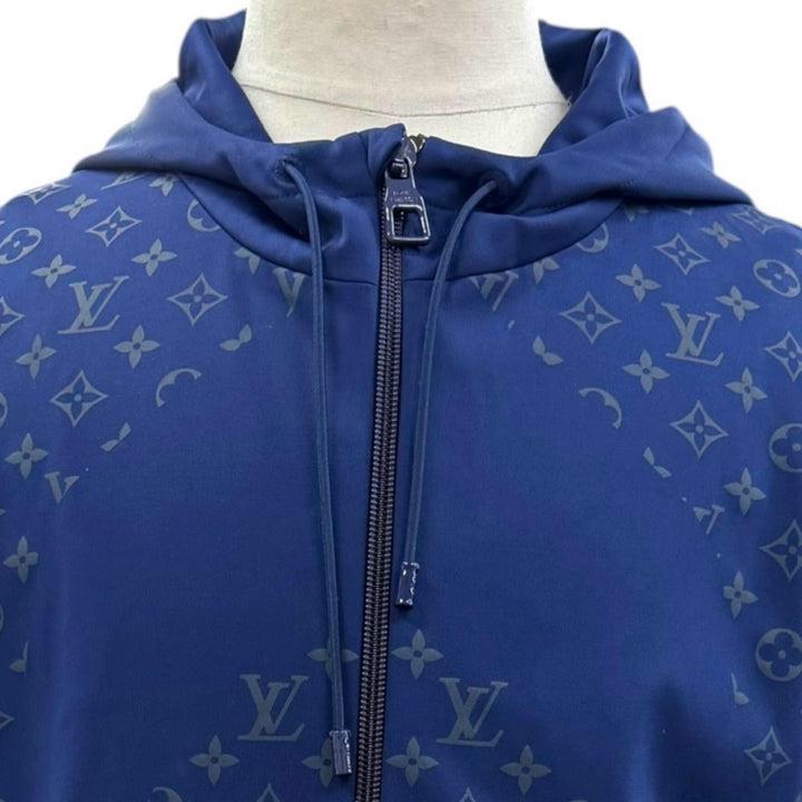 Excellent LOUIS VUITTON hoodie Monogram Hooded Zip-Up blue Nylon mens L