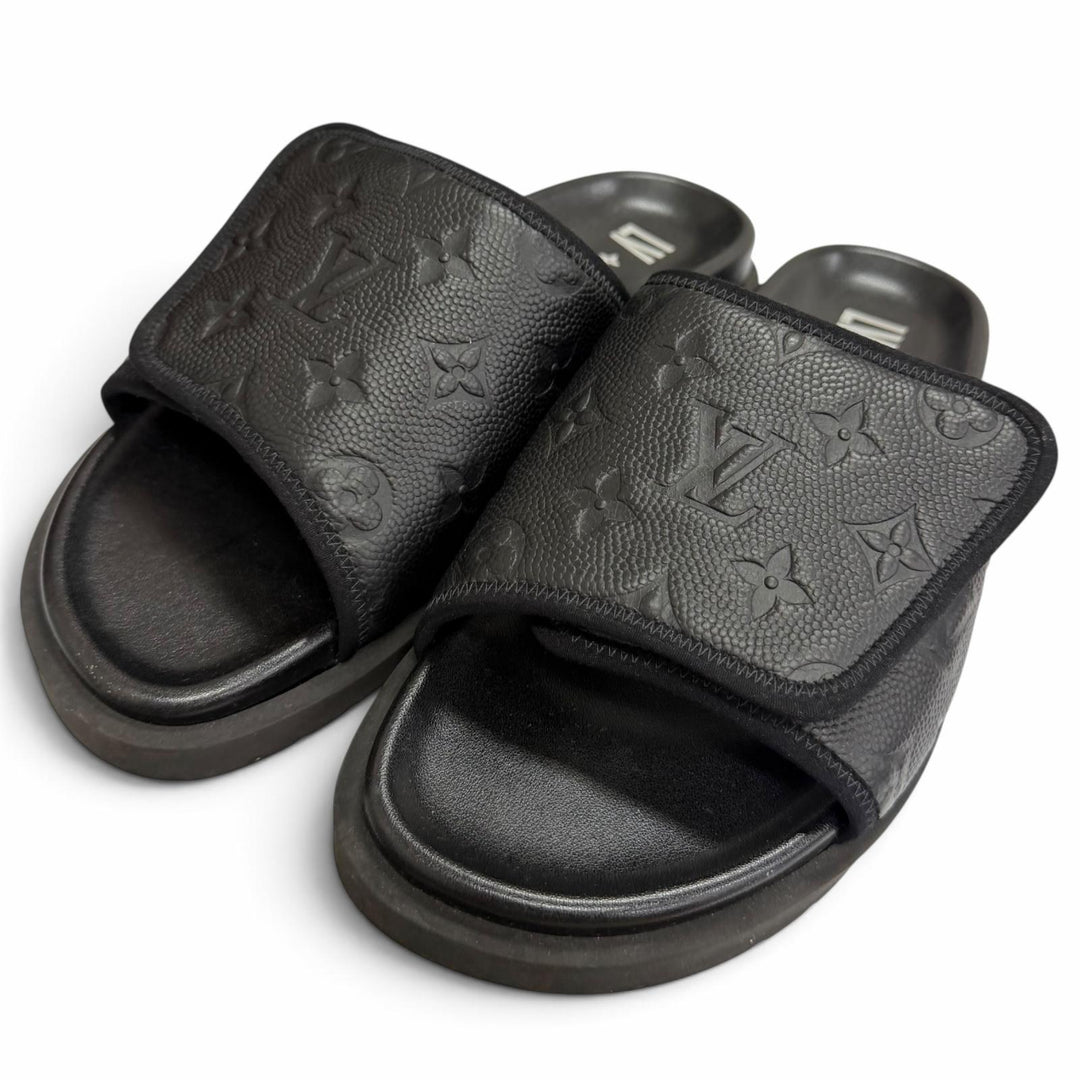 Great LOUIS VUITTON×NBA Sandals Monogram Slide black leather mens 7