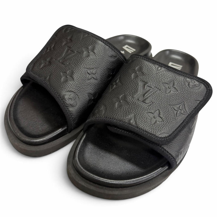 Great LOUIS VUITTON×NBA Sandals Monogram Slide black leather mens 7