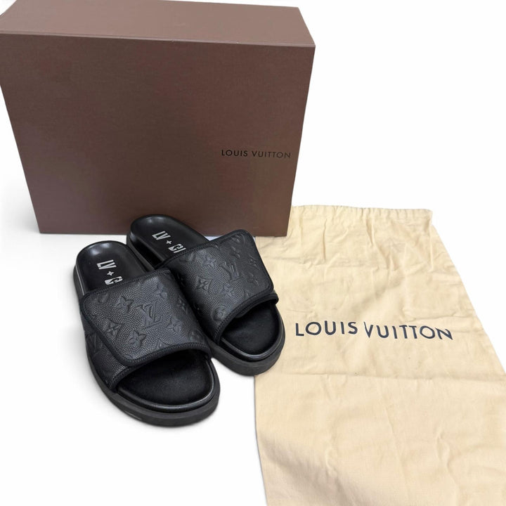 Great LOUIS VUITTON×NBA Sandals Monogram Slide black leather mens 7