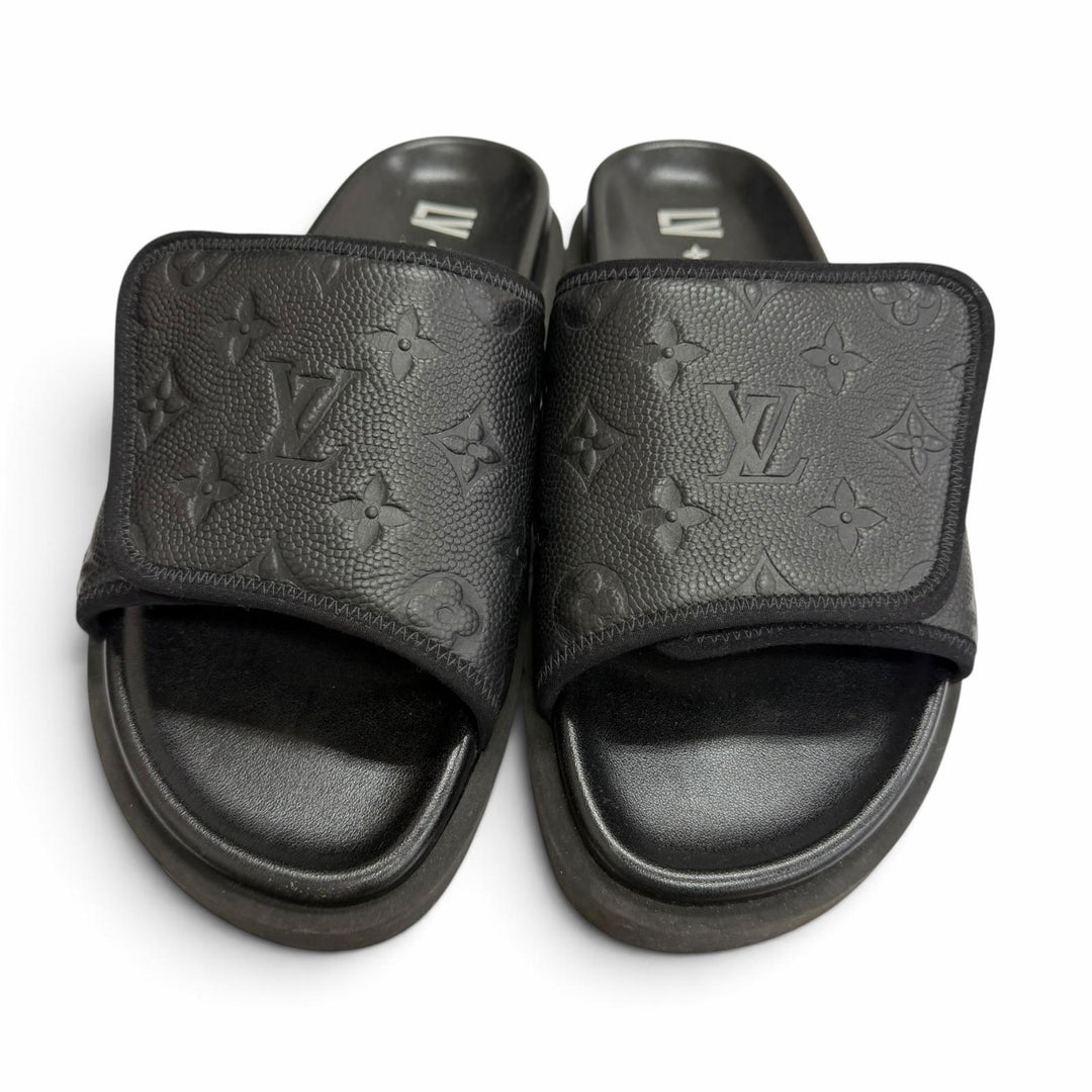 Great LOUIS VUITTON×NBA Sandals Monogram Slide black leather mens 7