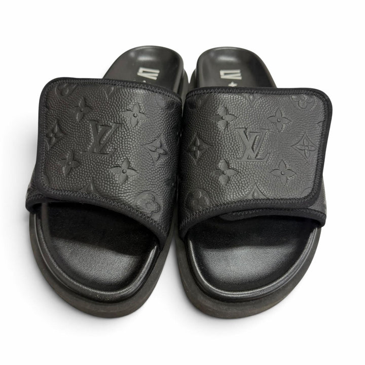 Great LOUIS VUITTON×NBA Sandals Monogram Slide black leather mens 7