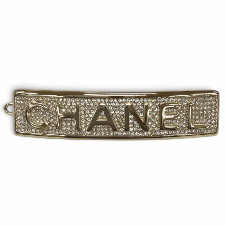 Excellent CHANEL hair accessory Logo design rhinestone hairpin gold Women B21C