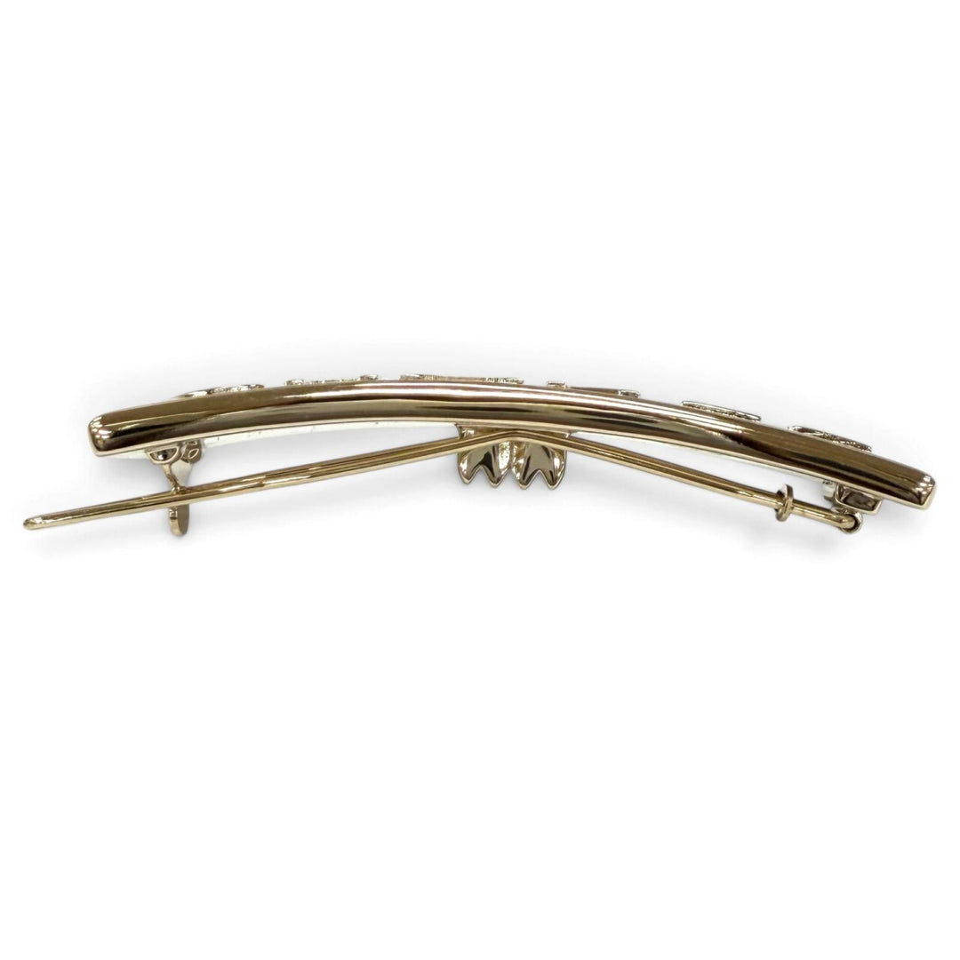 Excellent CHANEL hair accessory Logo design rhinestone hairpin gold Women B21C