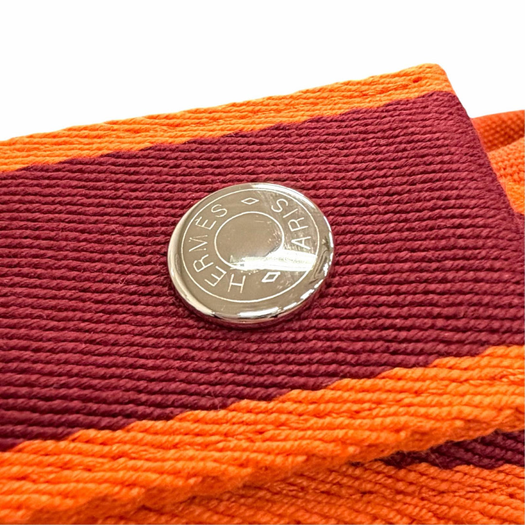 Excellent HERMES Handbag Brid A Black PM Sellier Button Pouch Vanity Bag Orange