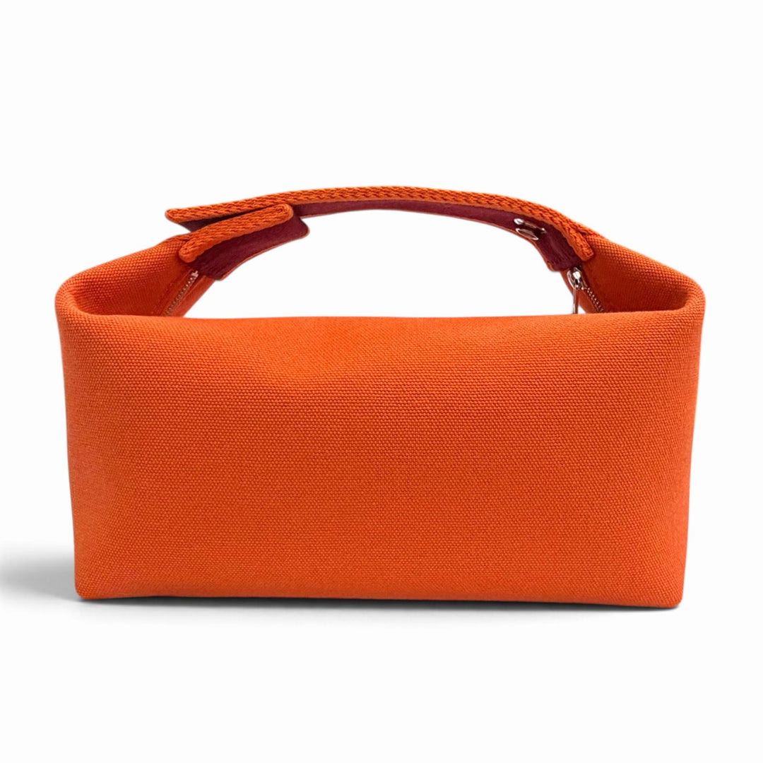 Excellent HERMES Handbag Brid A Black PM Sellier Button Pouch Vanity Bag Orange