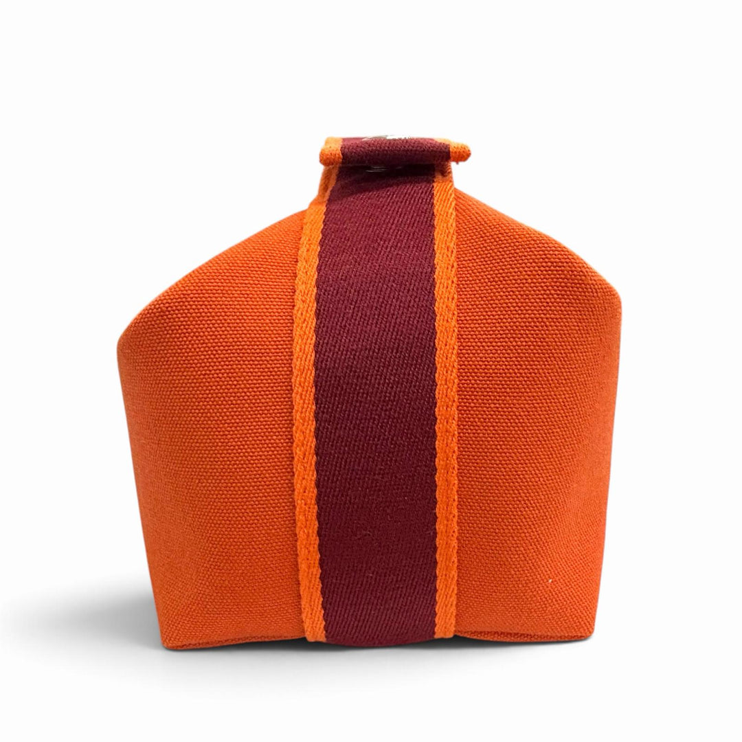 Excellent HERMES Handbag Brid A Black PM Sellier Button Pouch Vanity Bag Orange