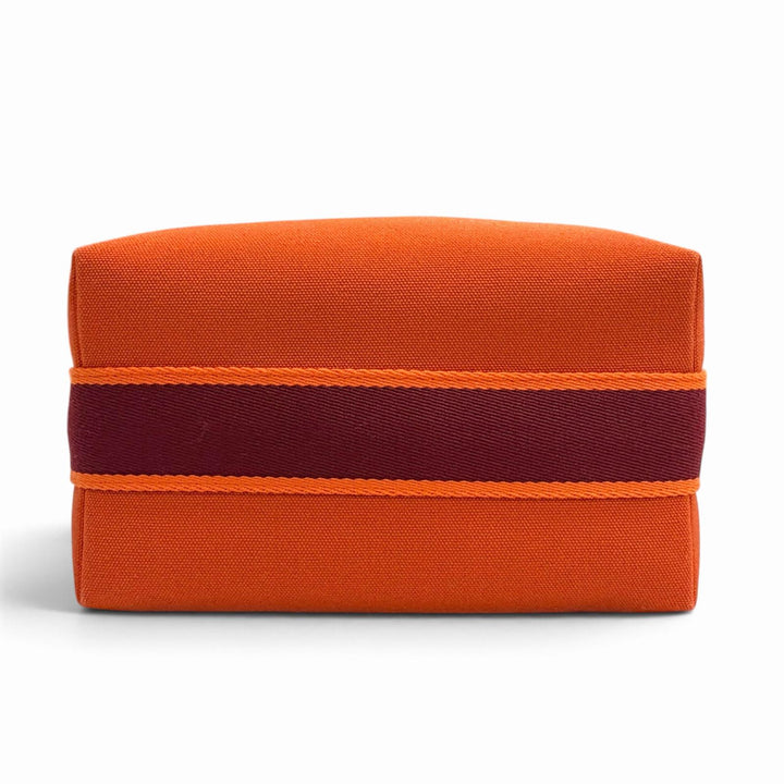 Excellent HERMES Handbag Brid A Black PM Sellier Button Pouch Vanity Bag Orange