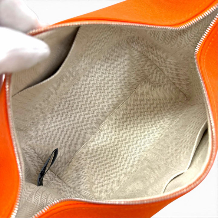 Excellent HERMES Handbag Brid A Black PM Sellier Button Pouch Vanity Bag Orange