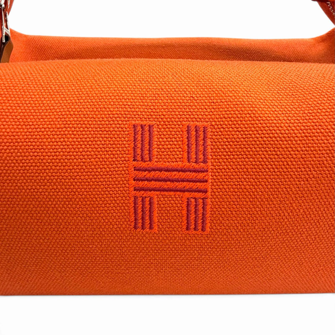 Excellent HERMES Handbag Brid A Black PM Sellier Button Pouch Vanity Bag Orange