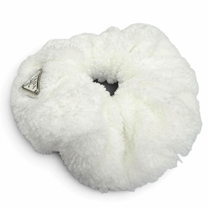 Pristine PRADA Shush Triangle with logo terry cloth hair accessory white 1IF015