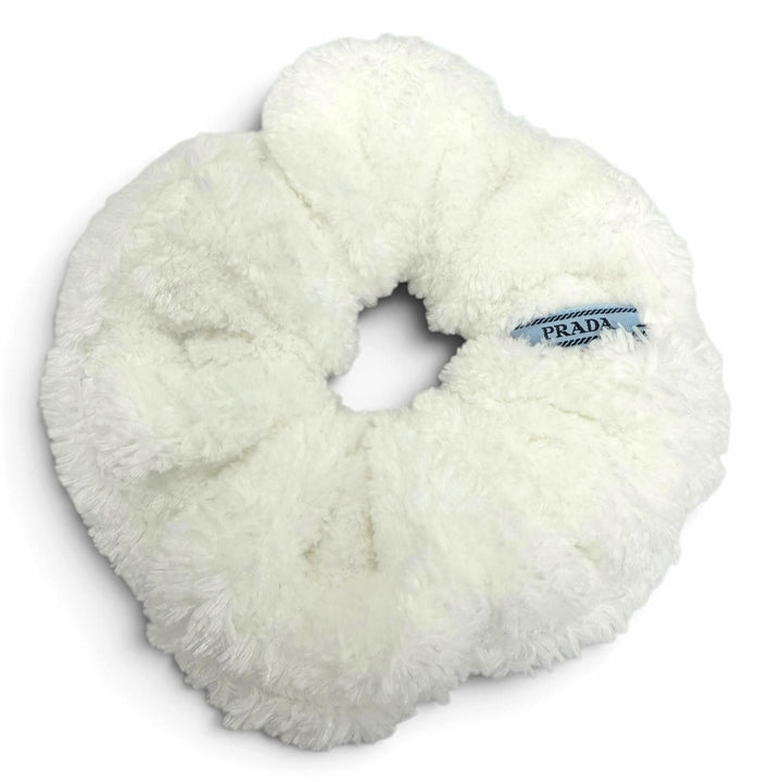 Pristine PRADA Shush Triangle with logo terry cloth hair accessory white 1IF015