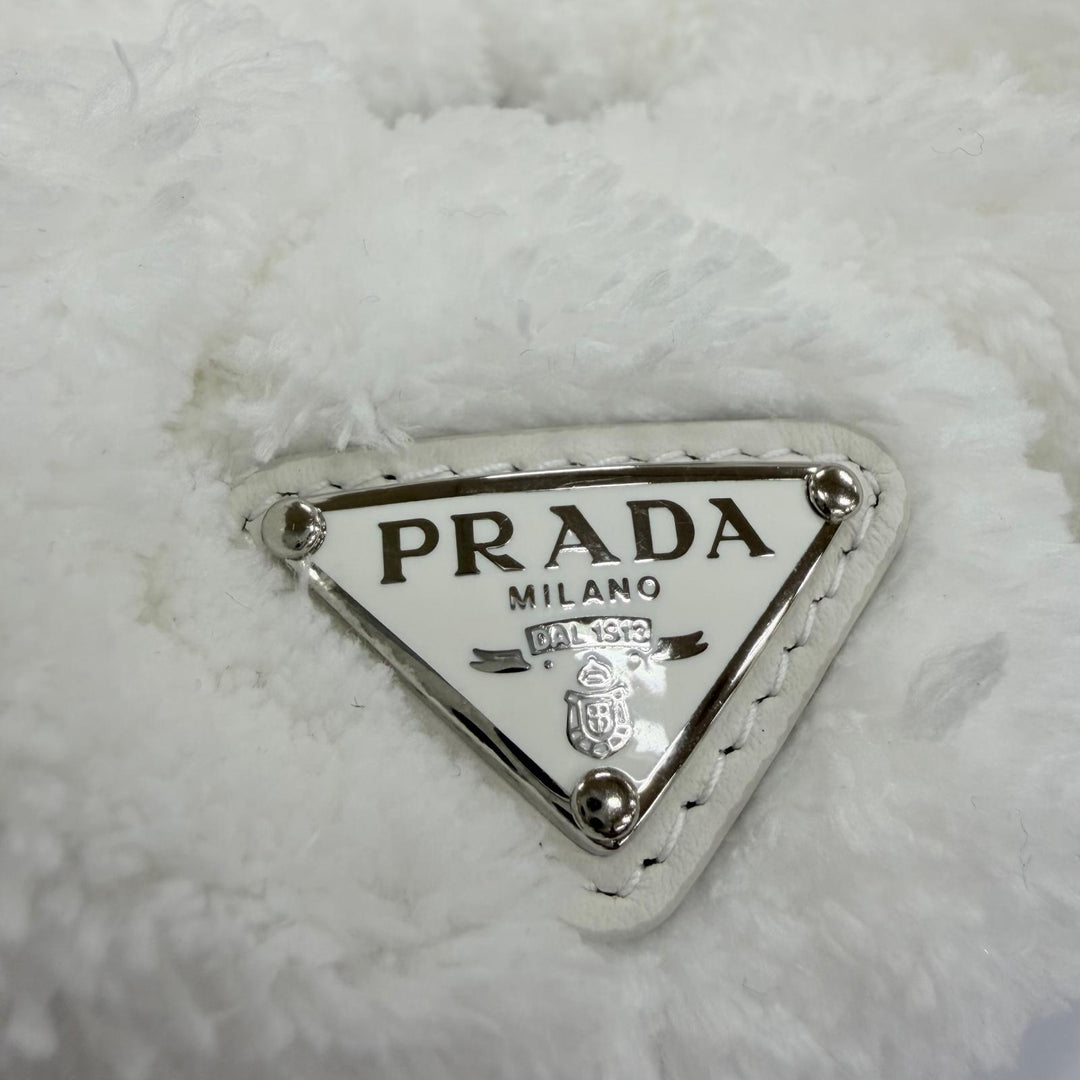Pristine PRADA Shush Triangle with logo terry cloth hair accessory white 1IF015