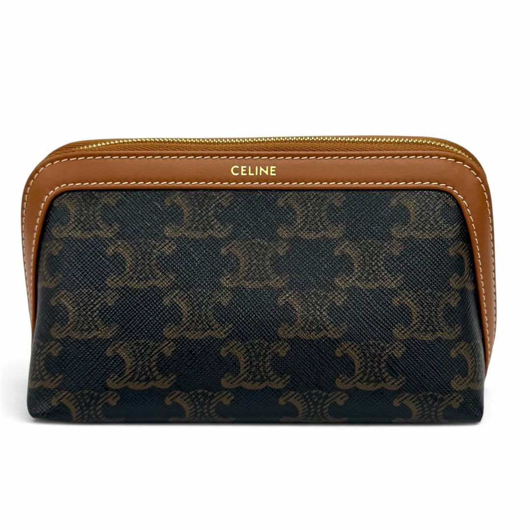 Pristine CELINE Cosmetics Pouch Small Cosmetic Pouch / Triomphe Canvas 4M1622CZJ