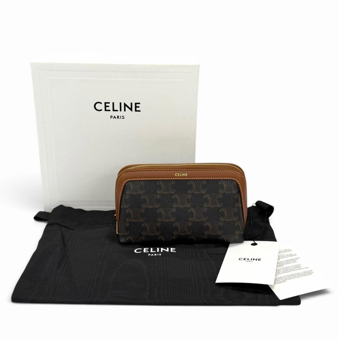 Pristine CELINE Cosmetics Pouch Small Cosmetic Pouch / Triomphe Canvas 4M1622CZJ