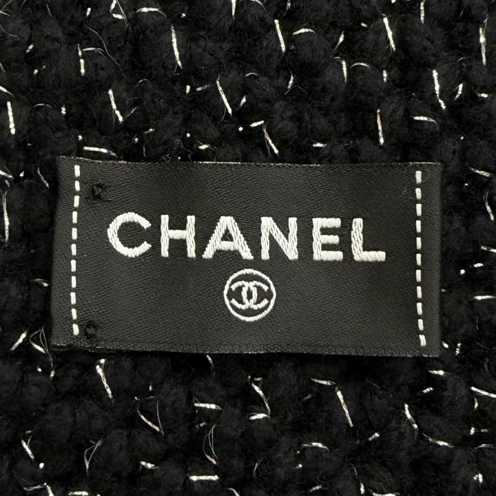Great CHANEL Scarf COCO Mark Large Size Low Gauge Knit black cashmere Women