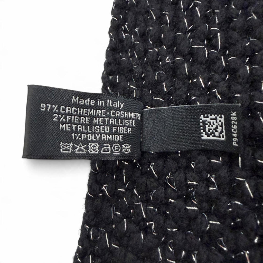 Great CHANEL Scarf COCO Mark Large Size Low Gauge Knit black cashmere Women