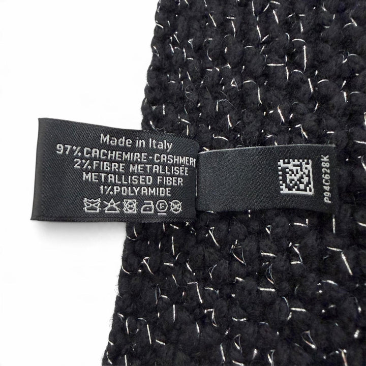 Great CHANEL Scarf COCO Mark Large Size Low Gauge Knit black cashmere Women