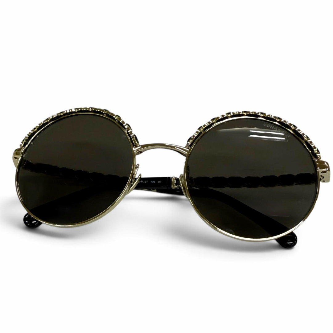 Excellent CHANEL sunglasses Current model COCO Mark leather round shape 4265-Q
