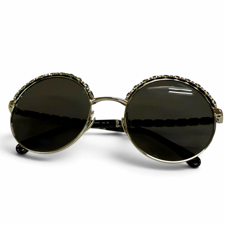 Excellent CHANEL sunglasses Current model COCO Mark leather round shape 4265-Q