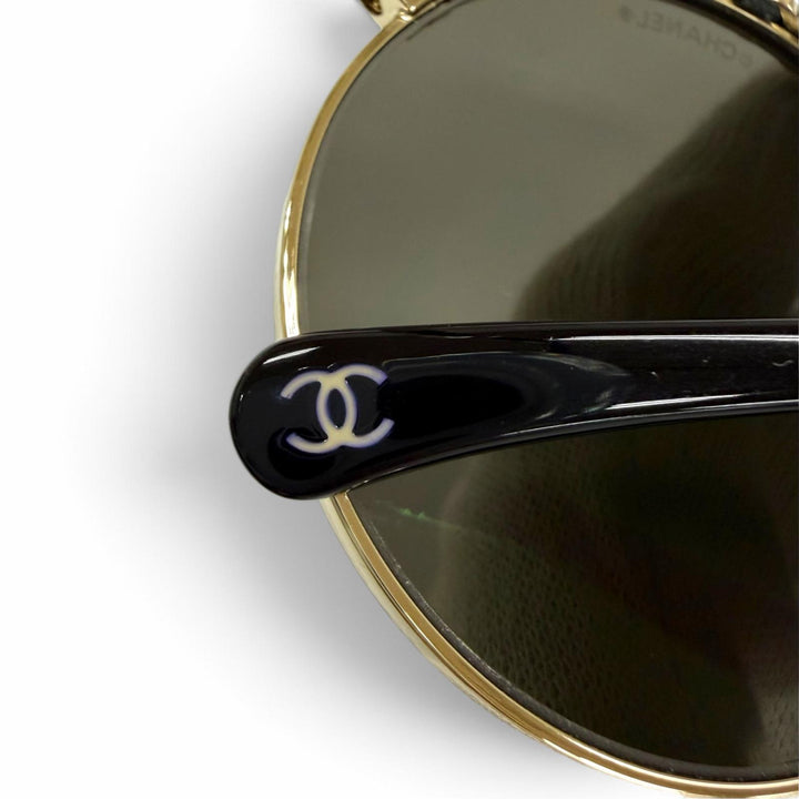Excellent CHANEL sunglasses Current model COCO Mark leather round shape 4265-Q