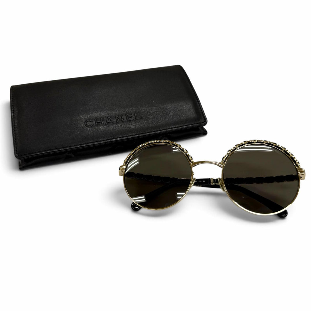Excellent CHANEL sunglasses Current model COCO Mark leather round shape 4265-Q