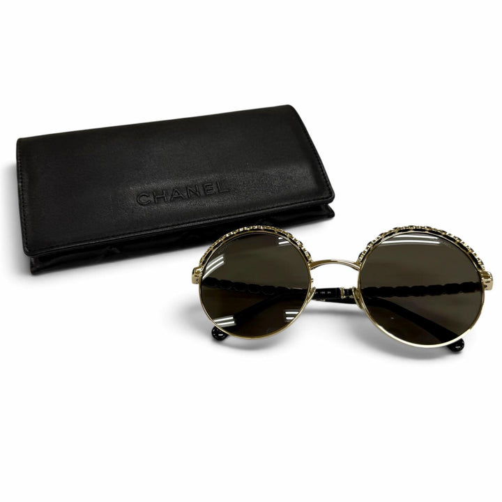 Excellent CHANEL sunglasses Current model COCO Mark leather round shape 4265-Q