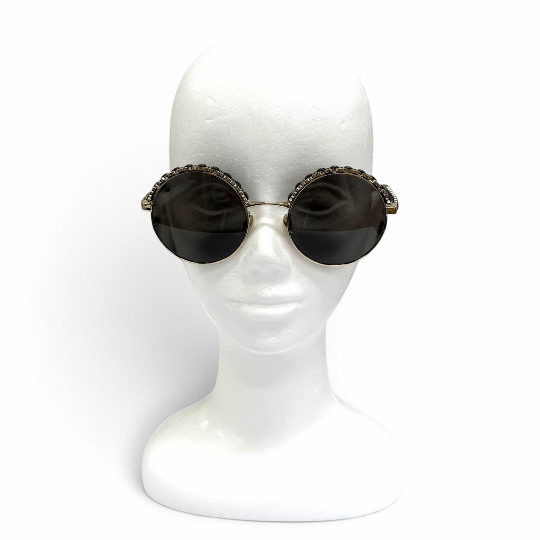 Excellent CHANEL sunglasses Current model COCO Mark leather round shape 4265-Q