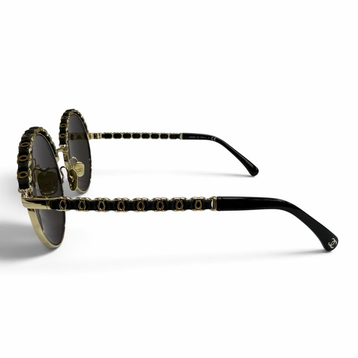 Excellent CHANEL sunglasses Current model COCO Mark leather round shape 4265-Q