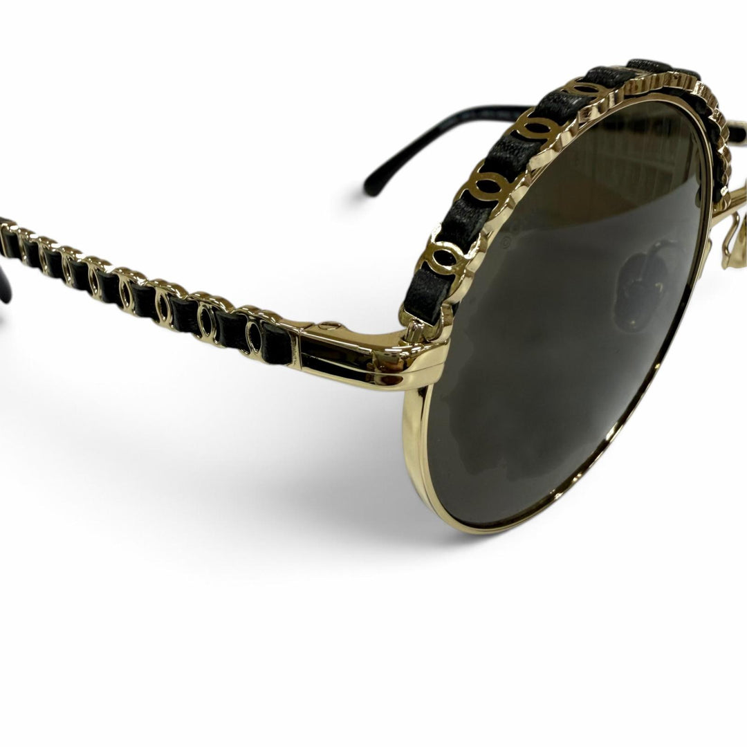 Excellent CHANEL sunglasses Current model COCO Mark leather round shape 4265-Q