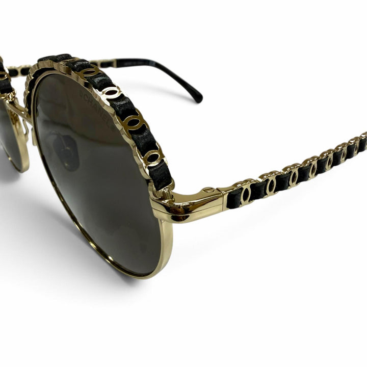 Excellent CHANEL sunglasses Current model COCO Mark leather round shape 4265-Q