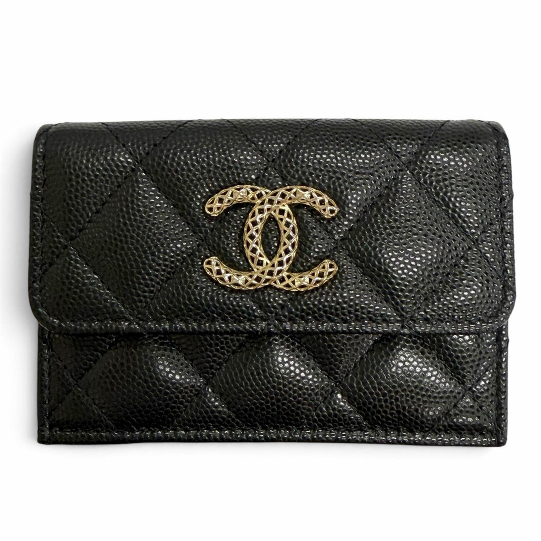 Excellent CHANEL COCO Mark Matelassé Classic Small Flap Wallet AP4319