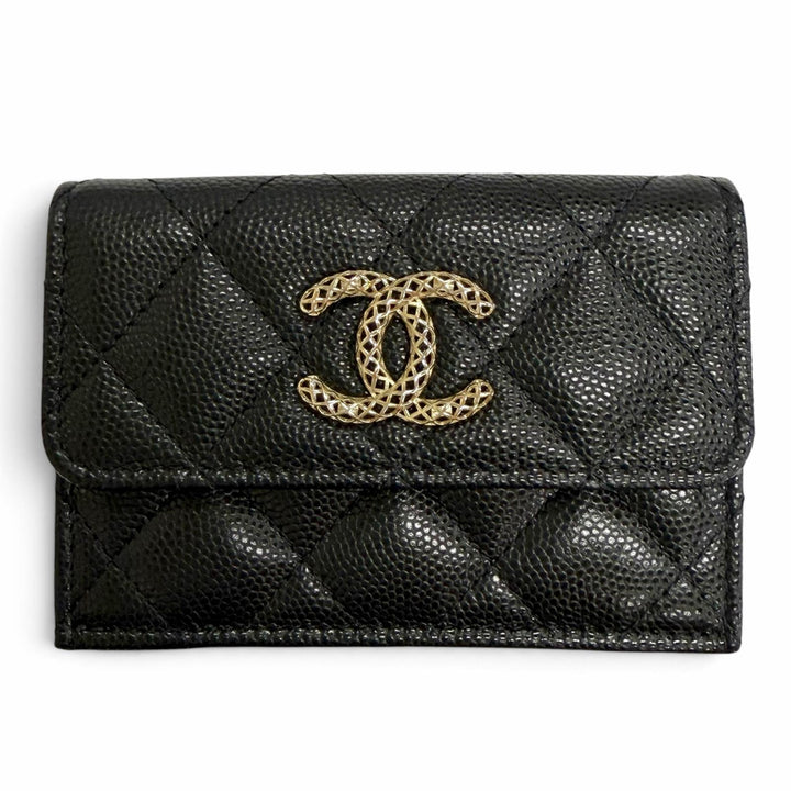 Excellent CHANEL COCO Mark Matelassé Classic Small Flap Wallet AP4319