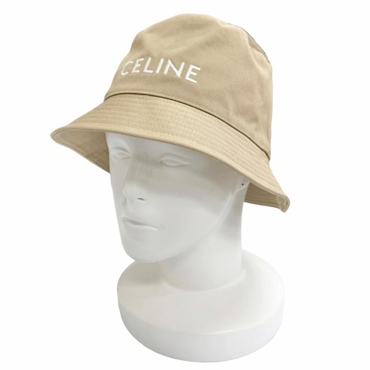 Pristine CELINE hat Embroidered logo bucket hat beige cotton Women M 2AU3B968P