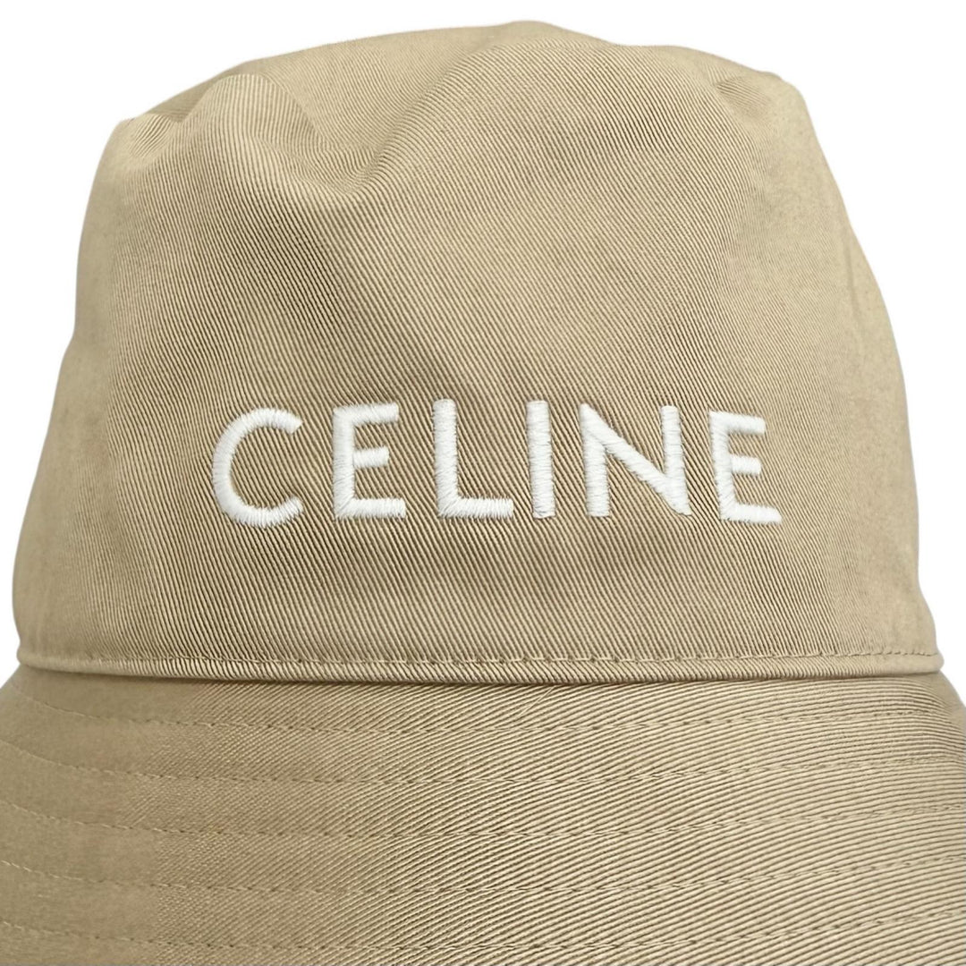 Pristine CELINE hat Embroidered logo bucket hat beige cotton Women M 2AU3B968P
