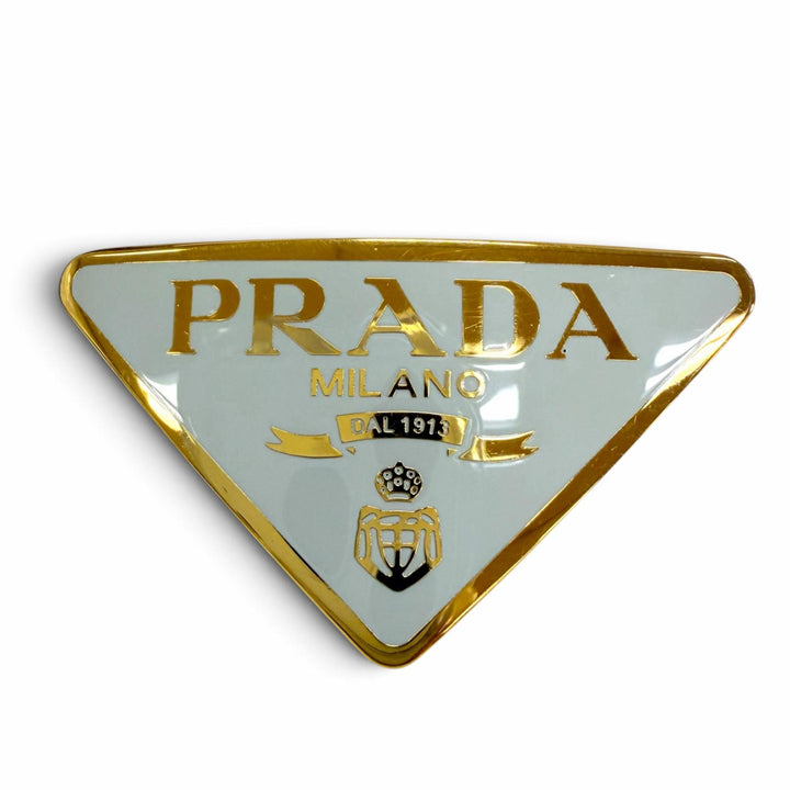Excellent PRADA Valletta Triangle Hair Accessory with Logo gold metal 1IF050