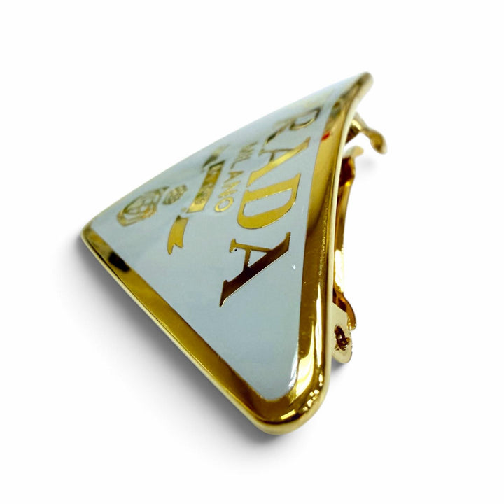 Excellent PRADA Valletta Triangle Hair Accessory with Logo gold metal 1IF050