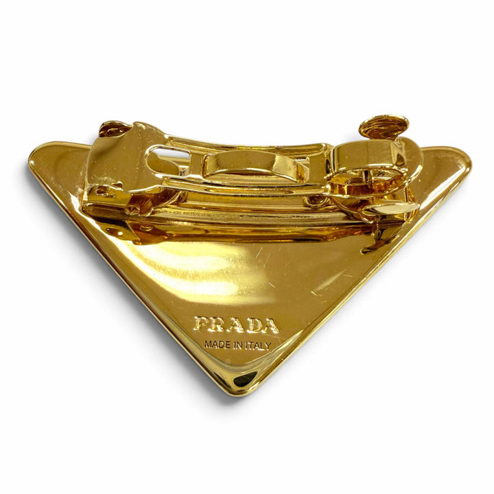 Excellent PRADA Valletta Triangle Hair Accessory with Logo gold metal 1IF050