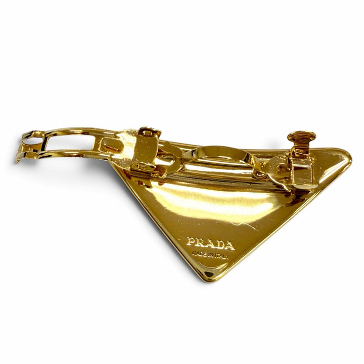 Excellent PRADA Valletta Triangle Hair Accessory with Logo gold metal 1IF050