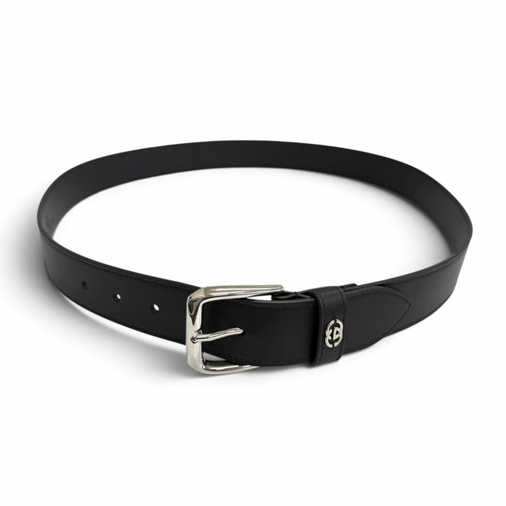 Pristine GUCCI belt With interlocking G detail black leather mens 673921