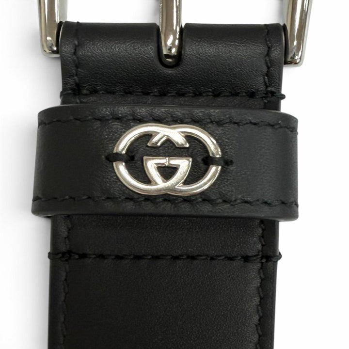 Pristine GUCCI belt With interlocking G detail black leather mens 673921