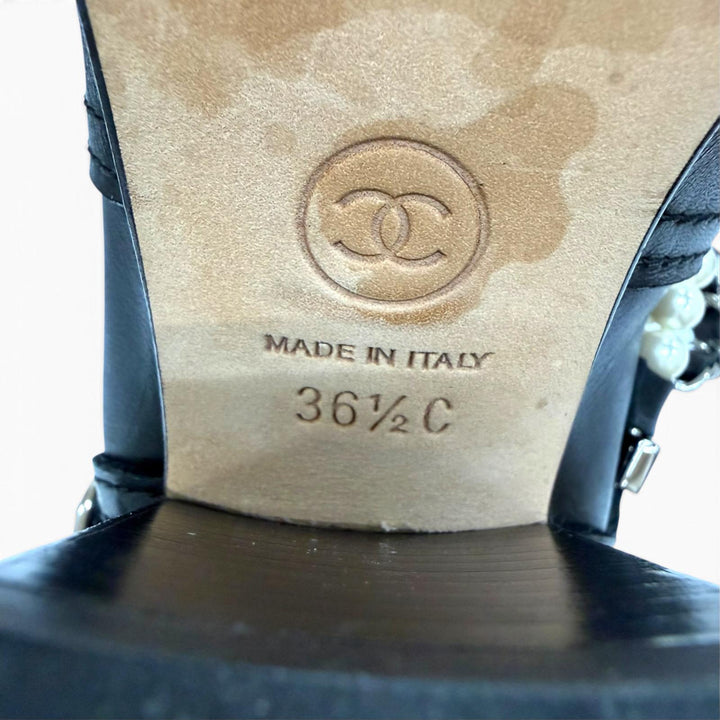 Great CHANEL boots COCO Mark Eco Pearl Chain Belt Leather black 36.5 G33932