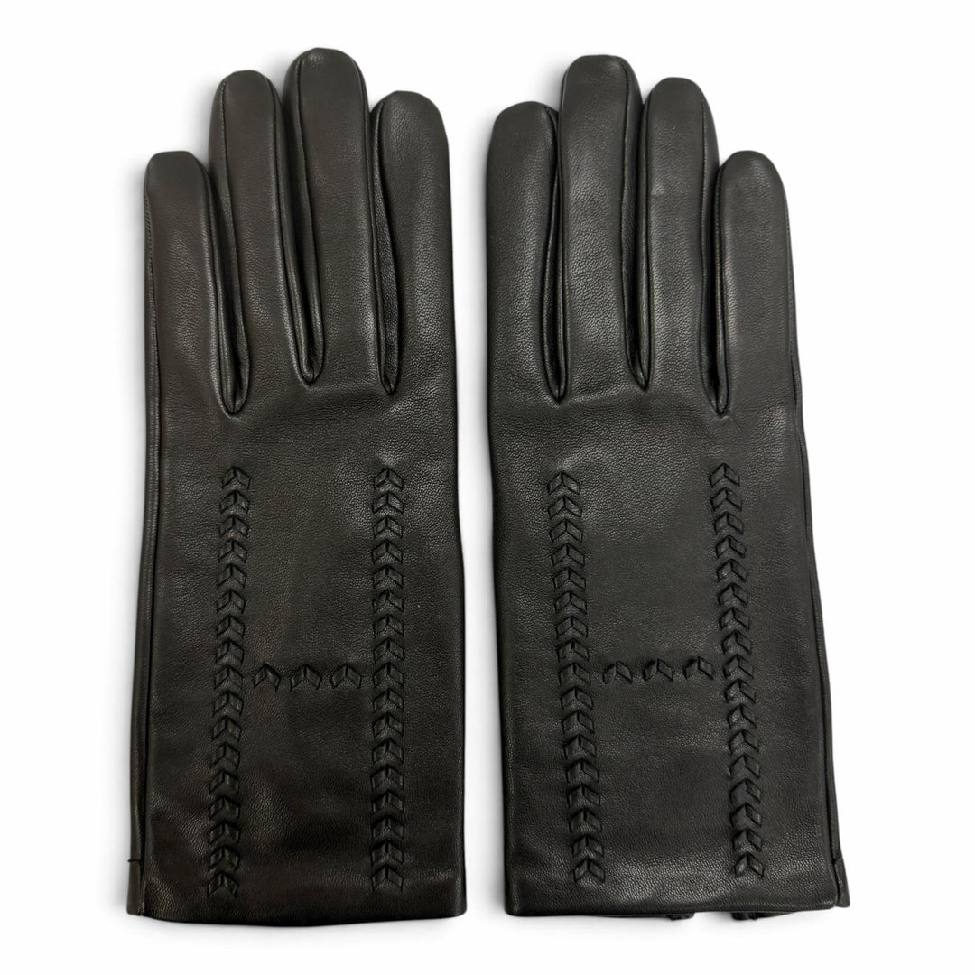 Pristine HERMES gloves H Design Leather Gloves black lambskin Leather Women 7