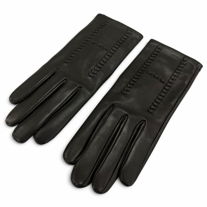 Pristine HERMES gloves H Design Leather Gloves black lambskin Leather Women 7