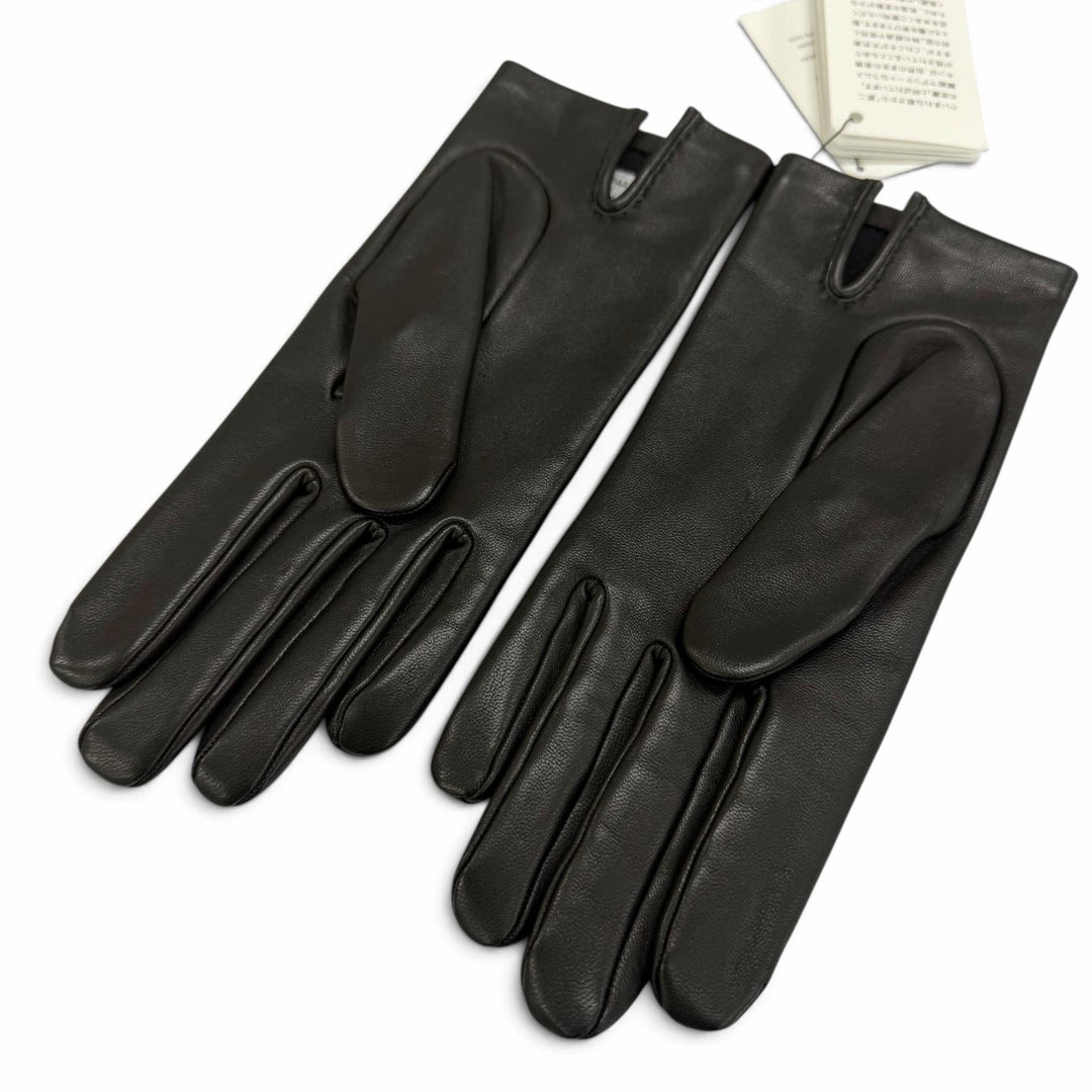 Pristine HERMES gloves H Design Leather Gloves black lambskin Leather Women 7