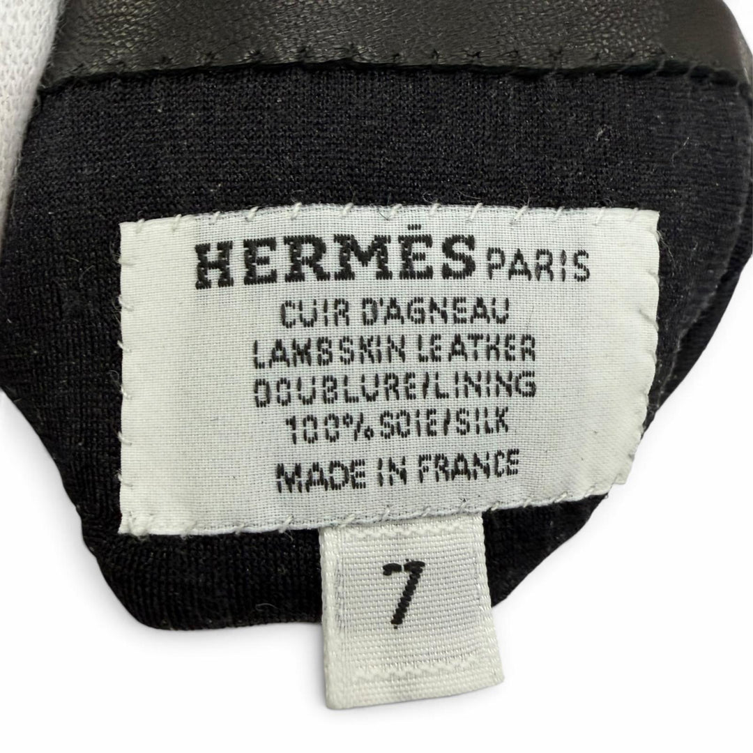 Pristine HERMES gloves H Design Leather Gloves black lambskin Leather Women 7