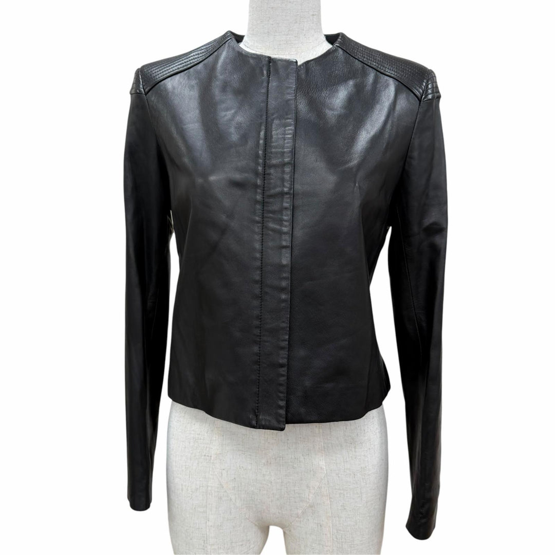 Excellent THE ROW leather jacket collarless jacket black lambskin Leather 4